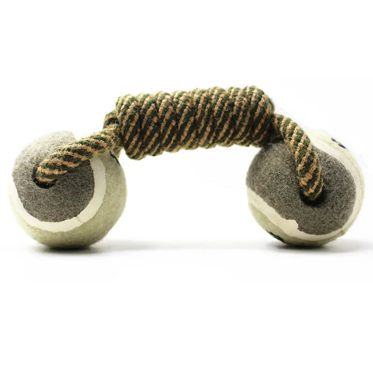 Dog Rope Dumbbell Toy – Durable Tennis Ball Tug for Chewing & Teeth Cleaning - Fur Babies Pet Store