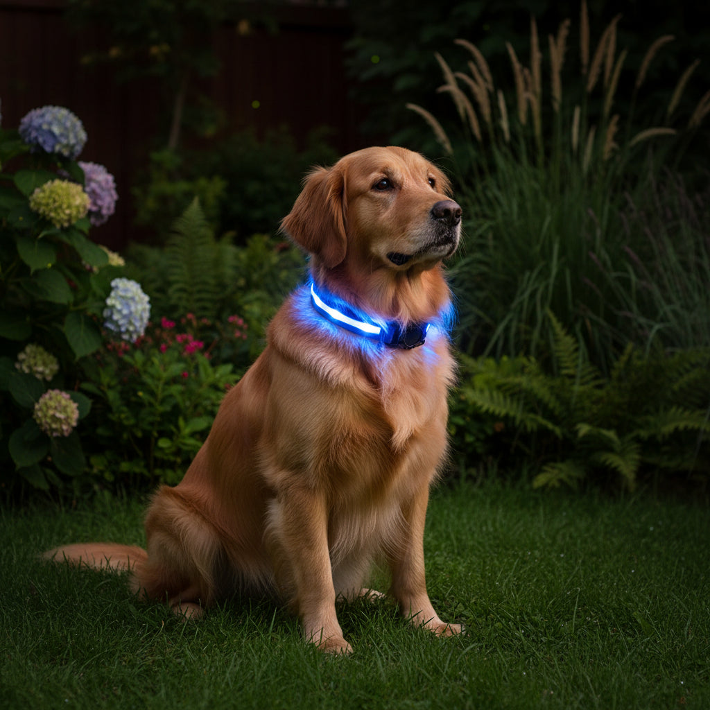 LED Waterproof Dog Collar – USB‑C Rechargeable Light Collar with AirTag Holder - Fur Babies Pet Store