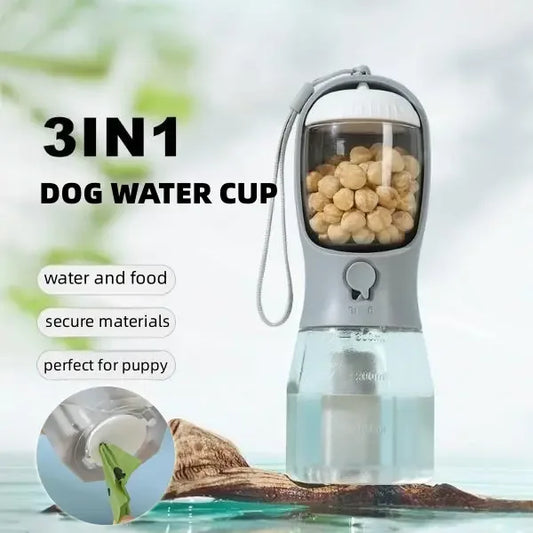 3‑in‑1 Dog Travel Bottle – Water Dispenser with Food Container & Waste Bag Holder - Fur Babies Pet Store