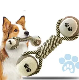 Dog Rope Dumbbell Toy – Durable Tennis Ball Tug for Chewing & Teeth Cleaning - Fur Babies Pet Store