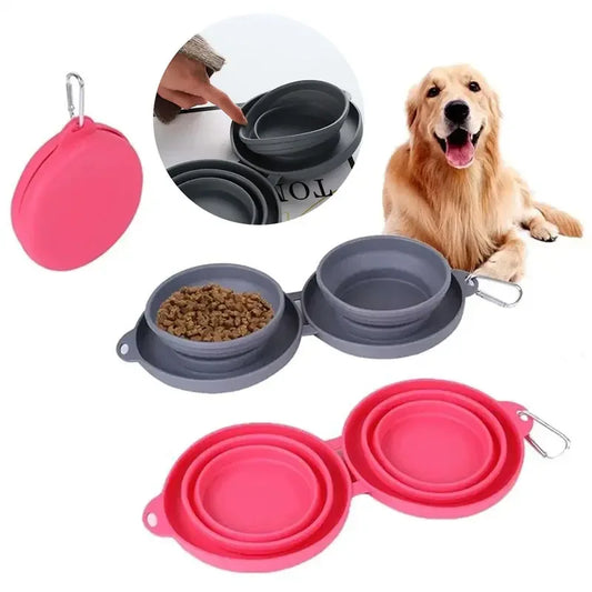 Foldable Double Dog Bowl – Portable Silicone Food & Water Feeder (Non‑Slip Travel Design) - Fur Babies Pet Store