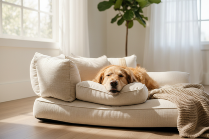 Happy dog on premium bed